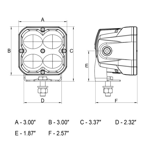 Concept Series Pod, 3” Cube LED Pod Lights, Fog Light, U Mount, Yellow Lens - 41013
