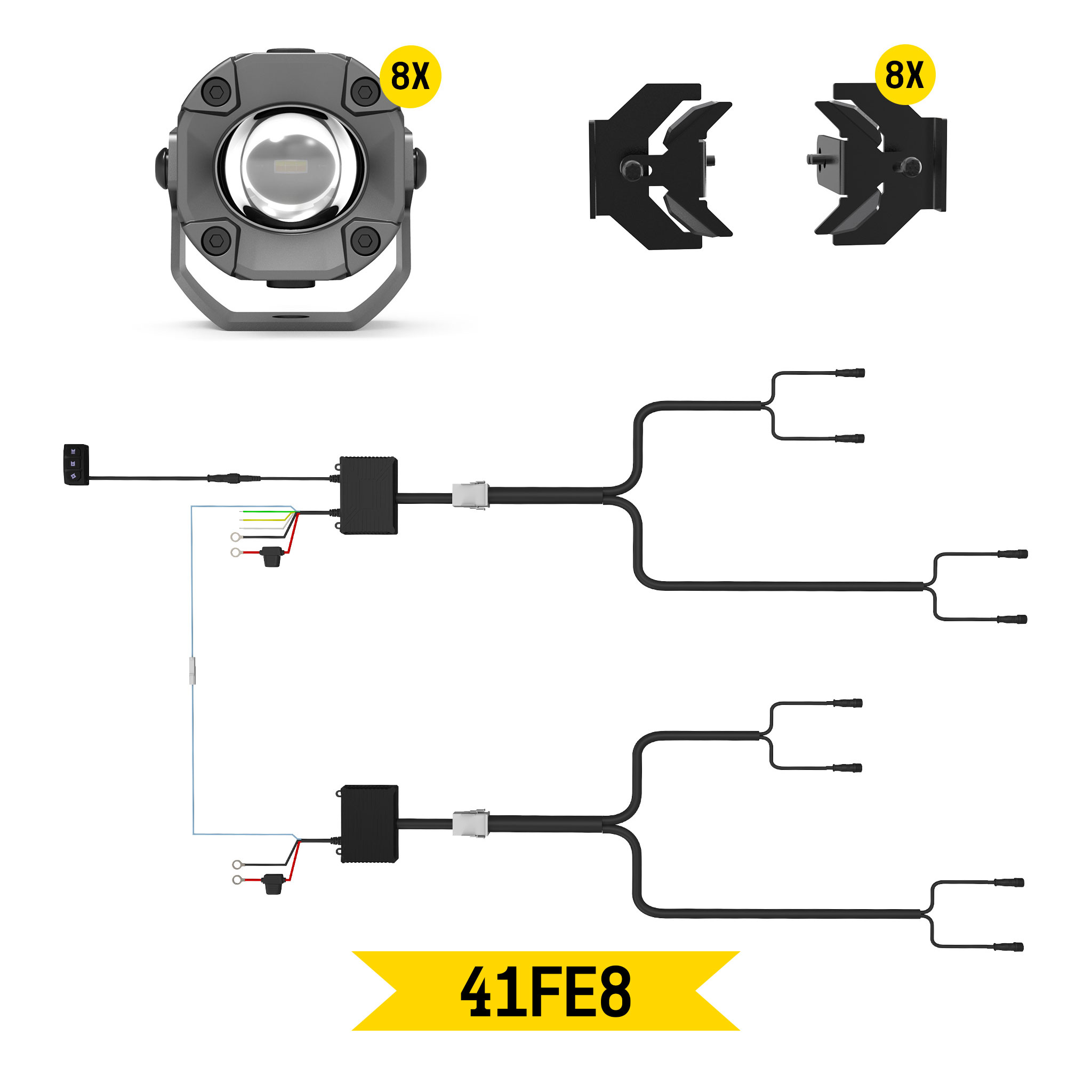 Tiny Monster Grille Kit for Ford F-150 STX, 2024-25 (8 Pods, Harness, Brackets)-41FE8
