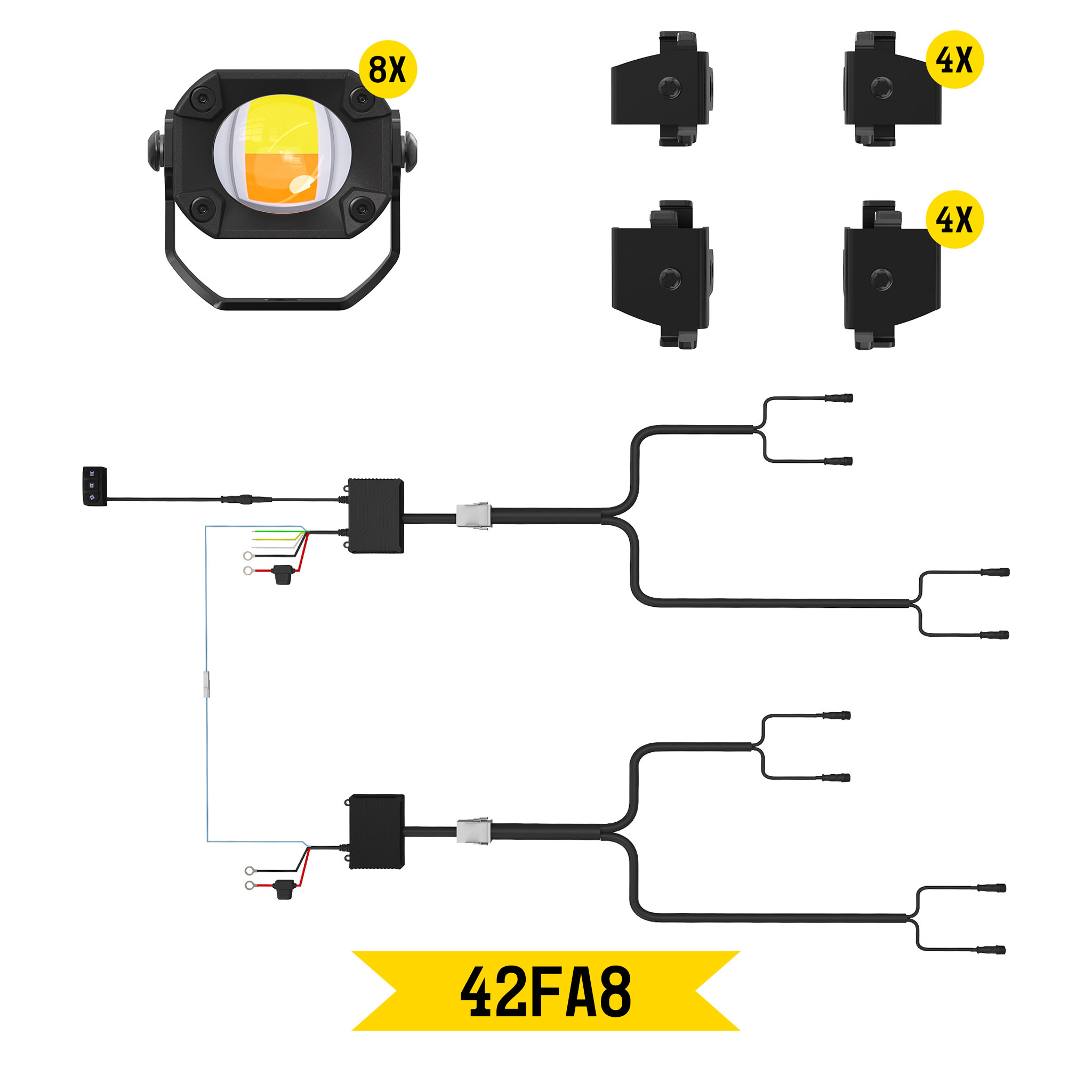 Tiny Monster Grille Kit for Ford F-150 Raptor, 2024-25 (8 Pods, Harness, Bracket)-42FA8